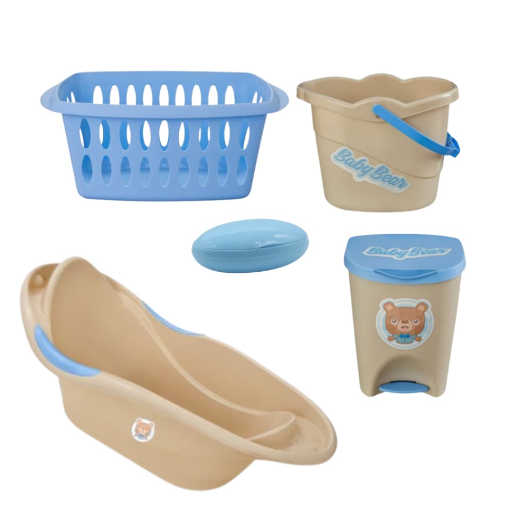 KIT CESTO ROUPAS QUARTO BEBÊ  USUAL BANHEIRA INFANTIL LIXEIRA SABONETEIRA ORGANIZADOR MULTIUSO BALDE