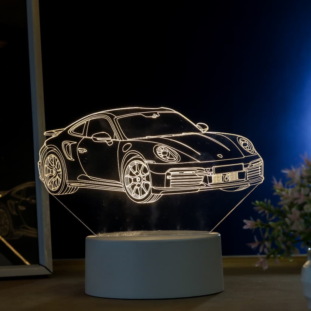 Luminária LED 3D de Mesa / Luz Noturna Presente Criativo / Decoração - Porsche 911 turbo S, carros
