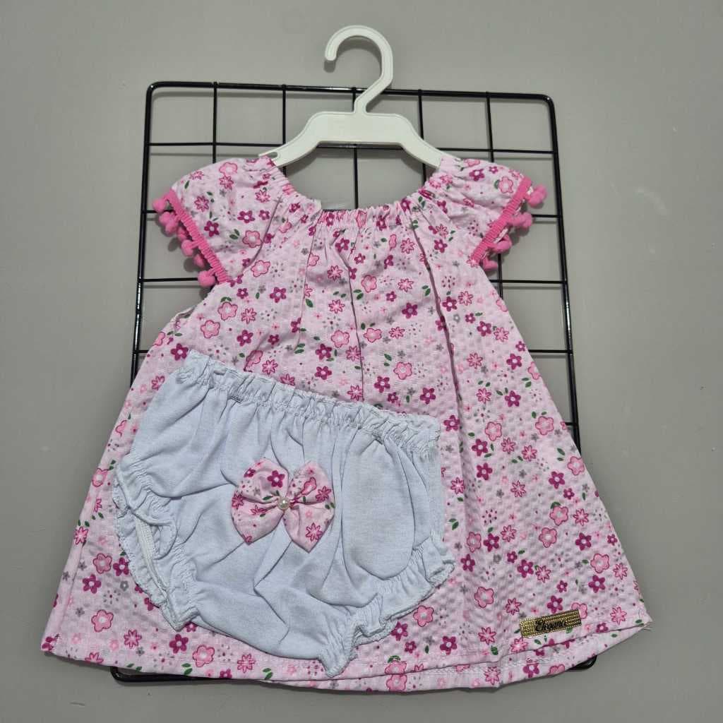 Vestido bebe menina ciganinha em tecido roupas de menina e calcinha tapa fralda com laço baby