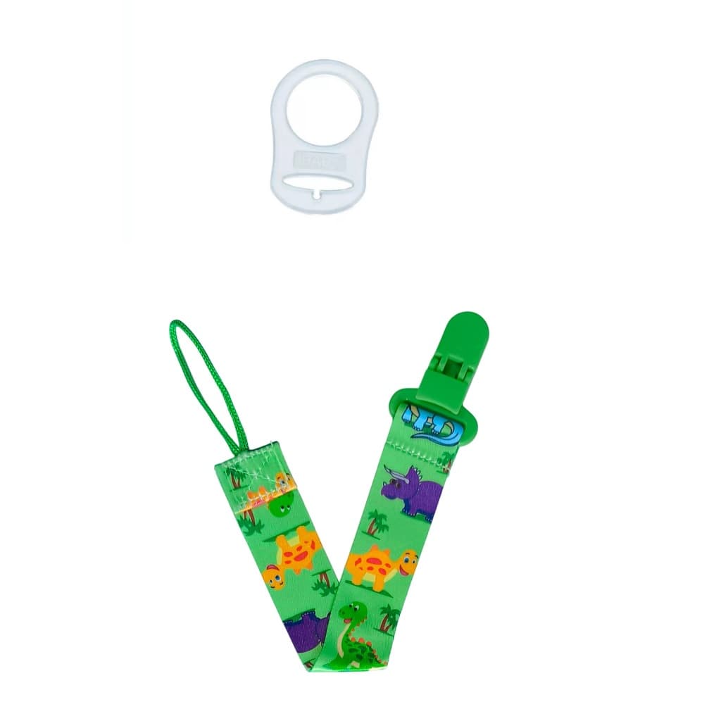1 Prendedor Chupeta Modelo Dinossauro verde + 1 Anel adaptador chupeta sem alça Mam