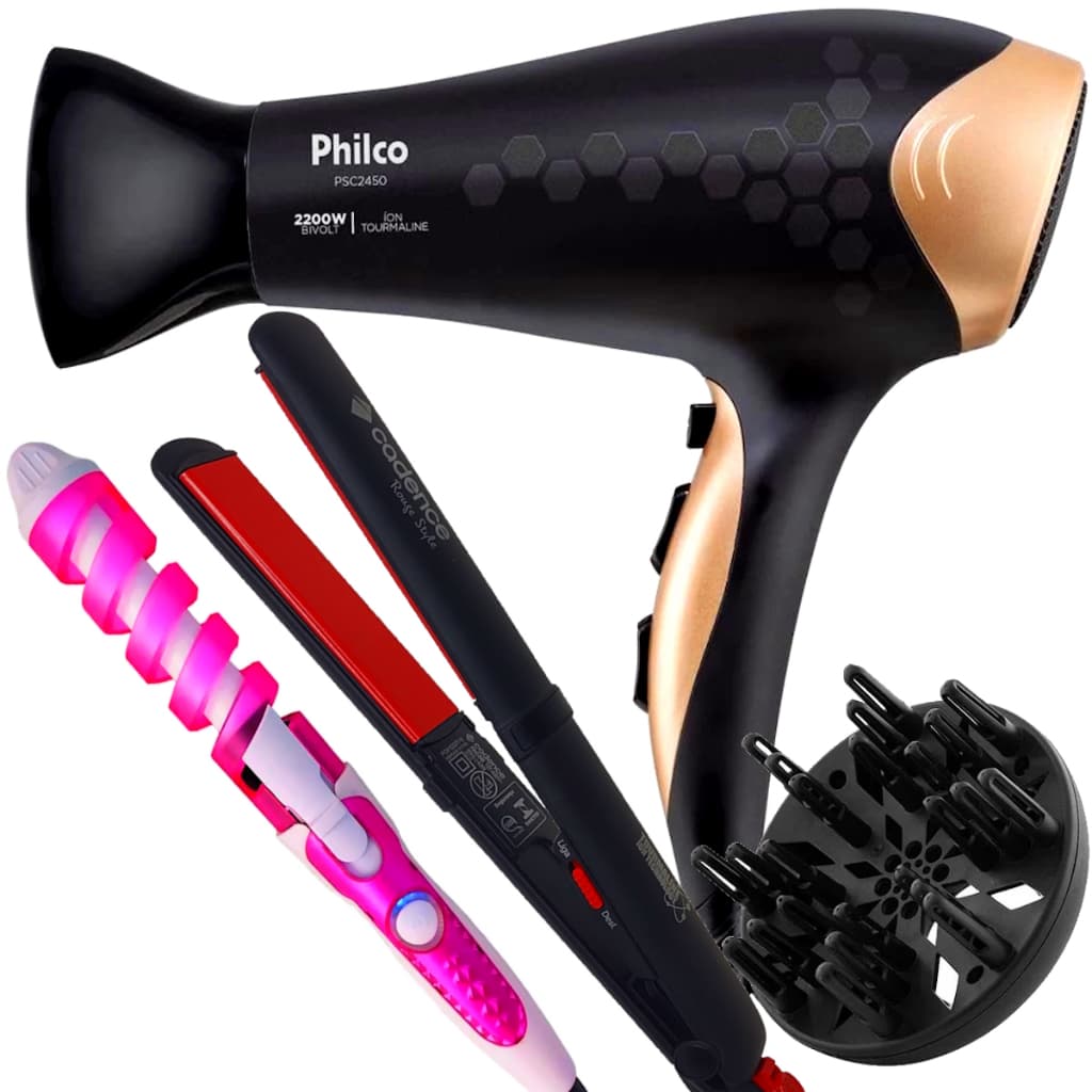 Secador De Cabelos Philco Profissional Ions 2200w Quente Frio Stilus Bivolt Difusor Modelador Cacheador Prancha 210ºc