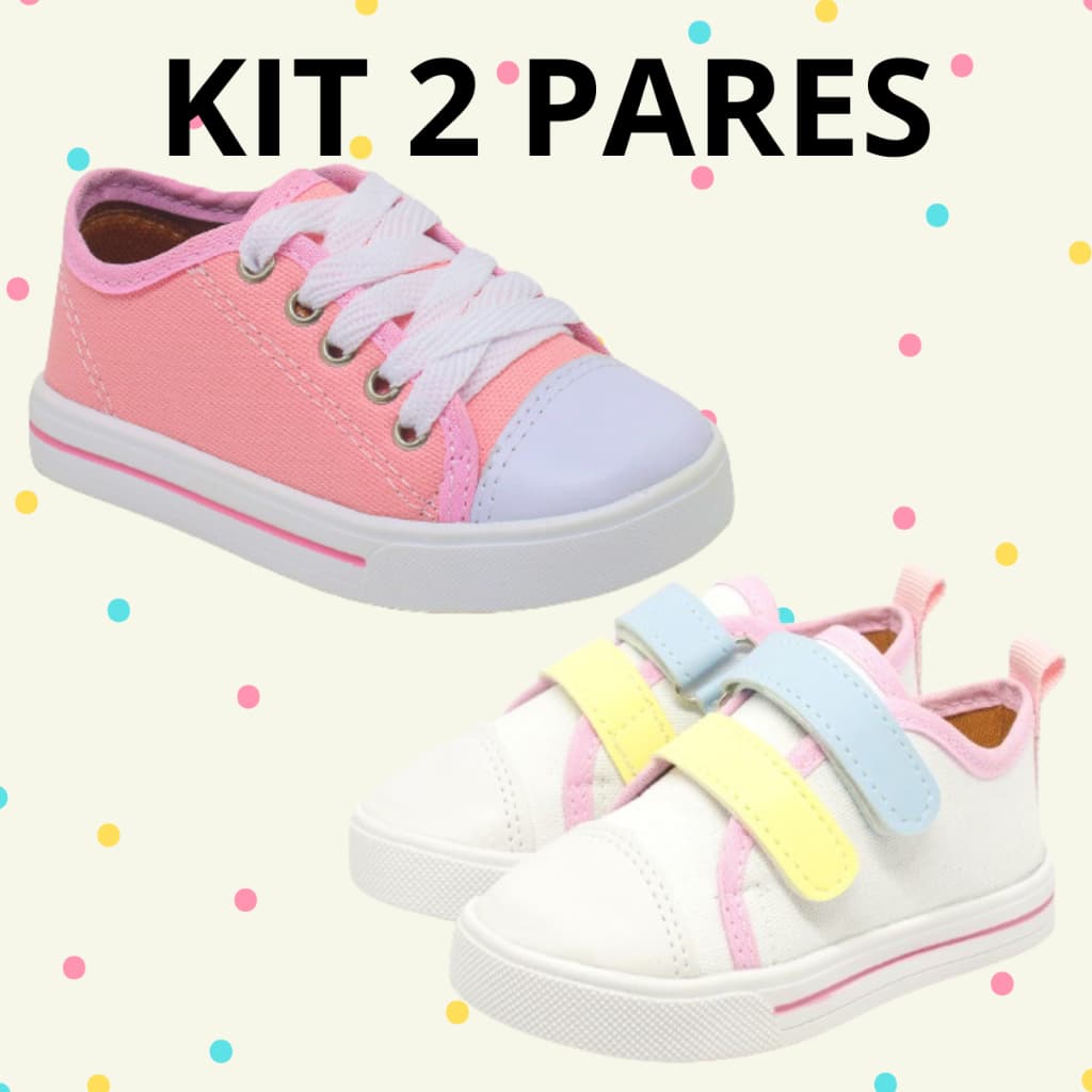 Kit 2 Pares Menina Star Fecho Rápido Volta as Aulas Confortável Antiderrapante Delicado Confortável