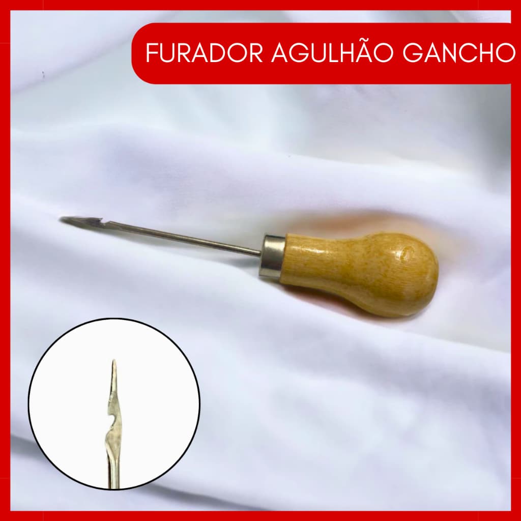 Furador Agulhao Gancho Pulsor Sovela Tecido Patchwork Art Scrapbook