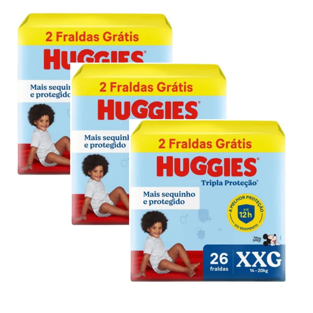 Kit Fraldas Huggies Tripla Proteção/ 78 - 114 Unidades/Excelente Absorção Disney baby