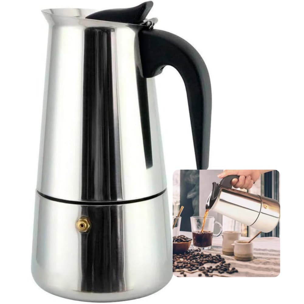 Cafeteira Italiana Inox Premium 300ml Compacta Café Sabor Aroma Expresso Encorpado Pressão Coador