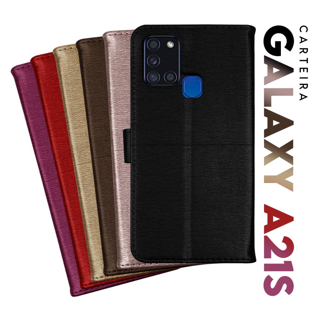 Capa Case Capinha Carteira Flip Cover Couro Sintético PRETA Para Samsung Galaxy A21S A217 tela 6.5 pol. Cell in Power25