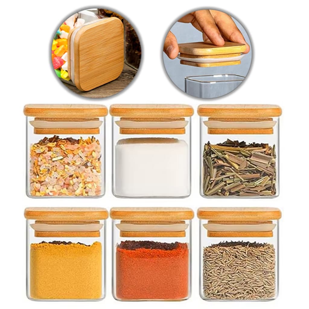 6 pote de vidro 150ml tampa bambu Temperos herméticos mantimentos cozinha porta tempero kit 150 ml