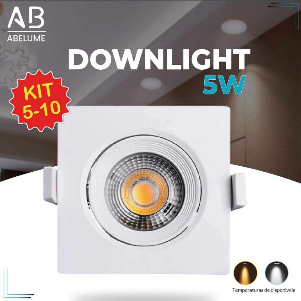 Kit 10 Luminária Spot Led Quadrado Direcionável 5W Embutir Gesso Teto  | Super Led Luz Fria, e Quente Bivolt
