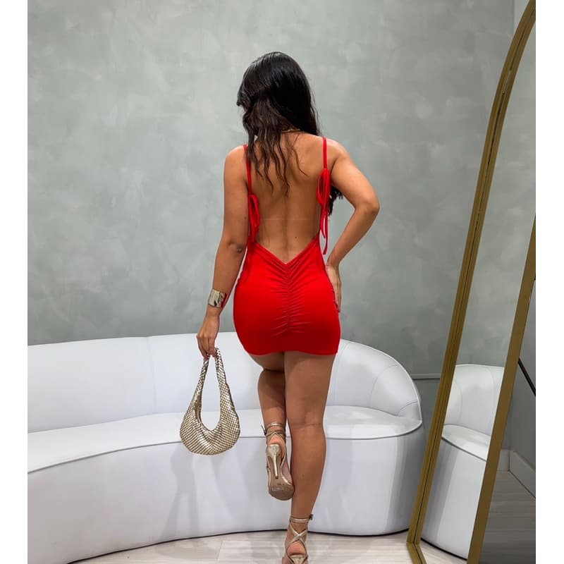 Vestido feminino empina bumbum curto com amarração ombro moda gringa (JULIA)