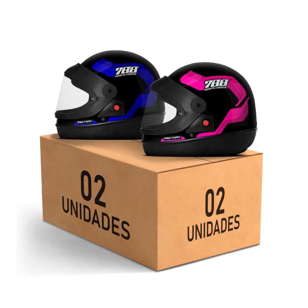 Kit Capacete Moto Masculino e Feminino Integral Pro Tork Sport Moto 788 Viseira Automática Azul