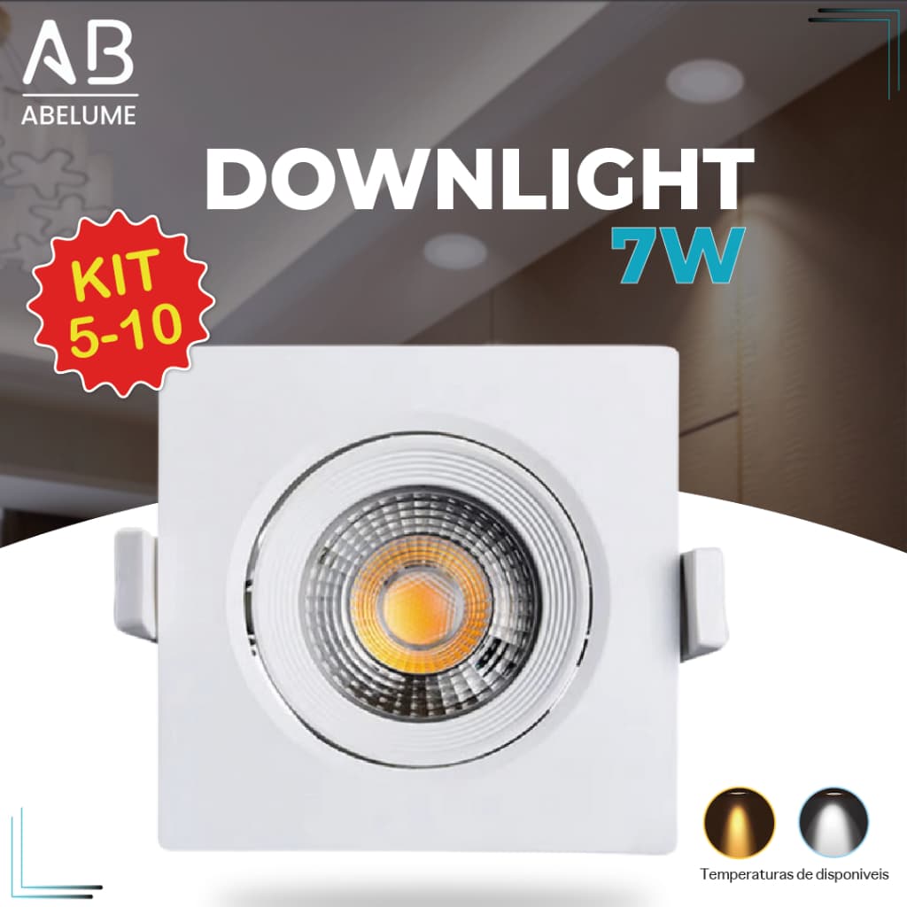 Kit 10 Luminária Spot Led Quadrado Direcionável 7W Embutir Gesso Teto| Super Led Luz Fria, e Quente Bivolt