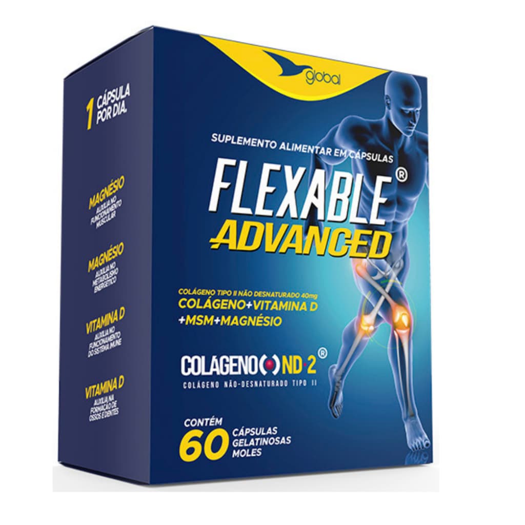 Colágeno Tipo II Flexable Advanced Caixa 60 Cáps - Magnésio + Vitamina D3 + MSM