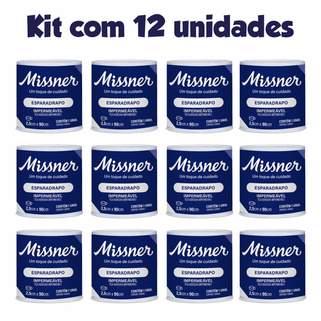 Esparadrapo Branco Impermeável Missner 2,5cm x 90cm - Kit com 12 unidades