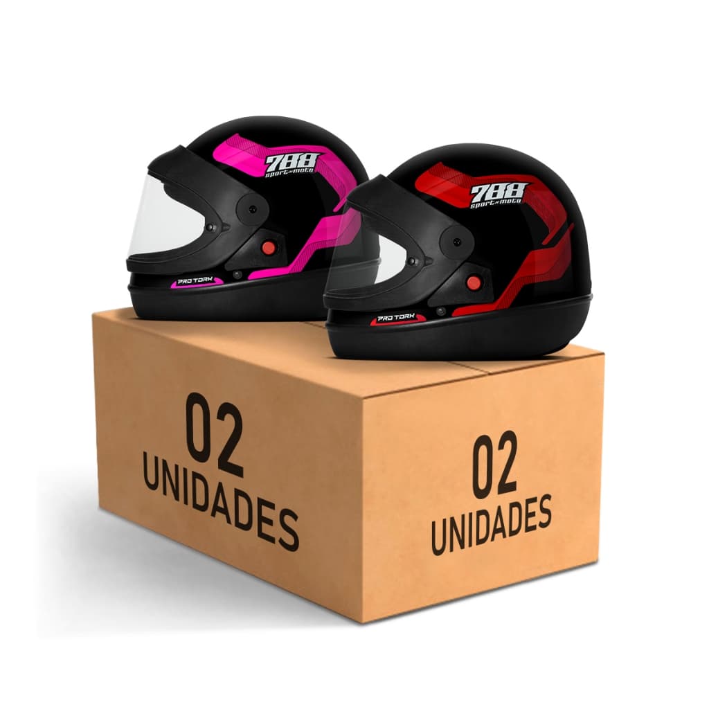 Kit Capacete Moto Masculino e Feminino Integral Pro Tork Sport Moto 788 Viseira Automática Rosa