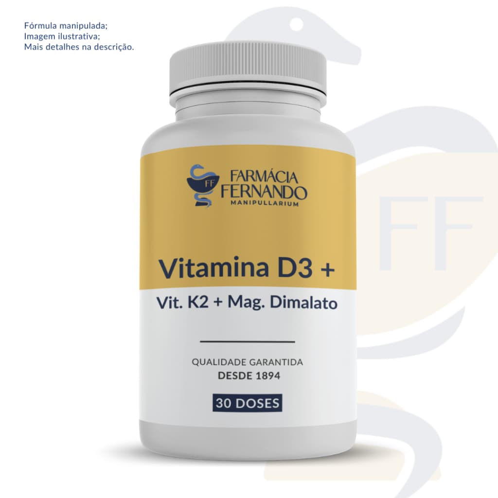 Vitamina D3 + Vitamina K2 mk7 + Magnésio Dimalato 30 doses