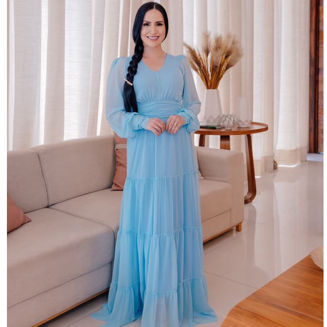 Vestido Feminino Elegante Festa Casamento Noivado Madrinha Convidada Dama Azul Serenity