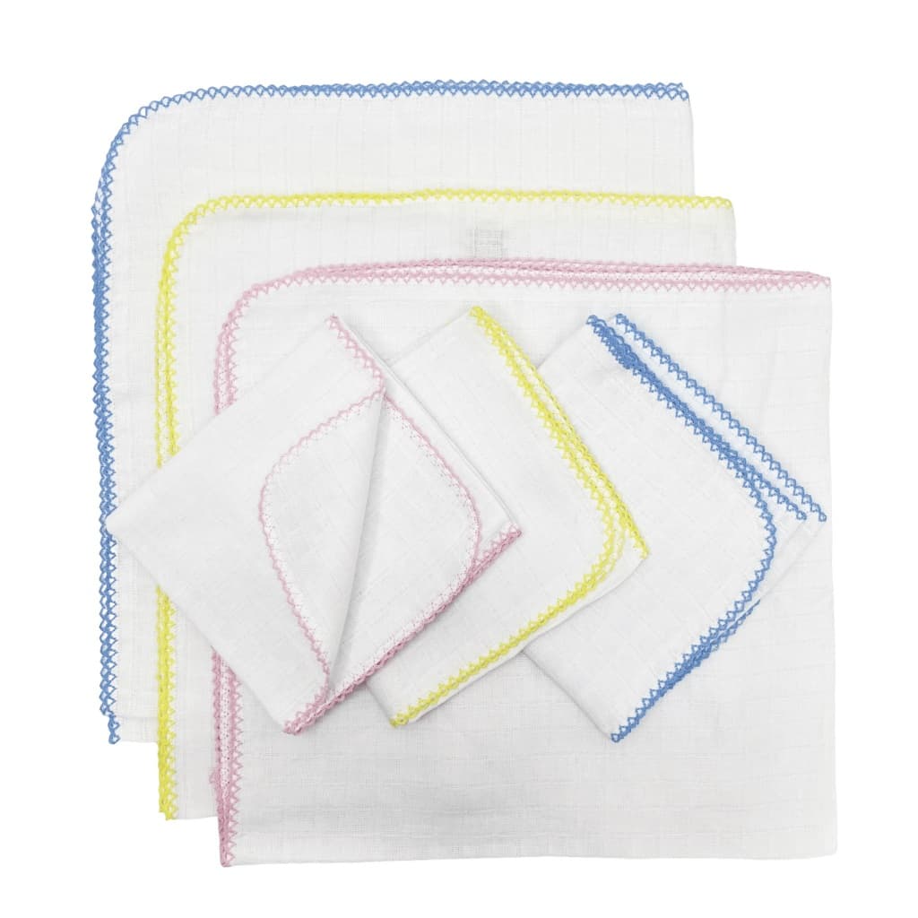 Kit 2 Peças Enxoval Bebê Recém Nascido 1 Fraldinha de Boca 33x33 + 1 Fralda de Passeio 68x68cm Bebê 100% Algodão Crochê