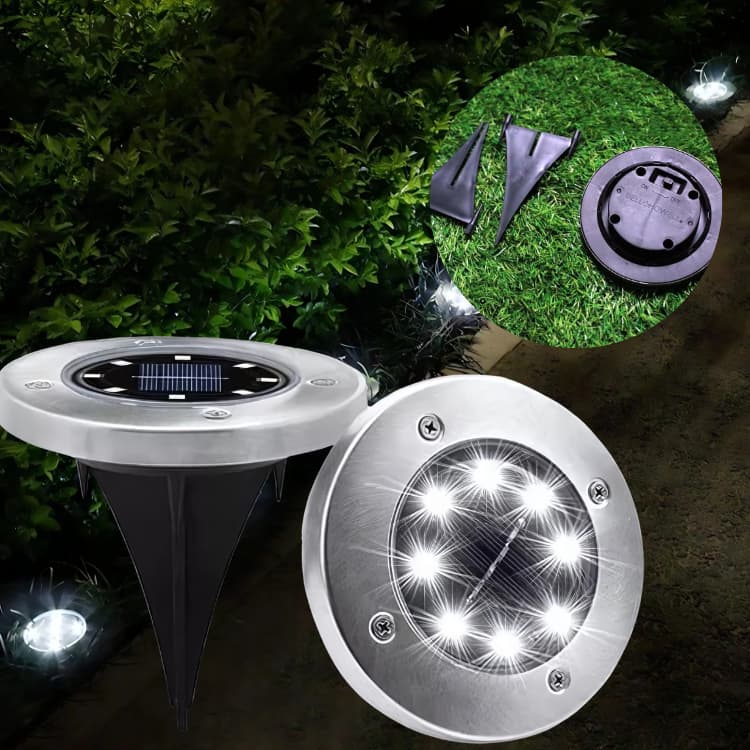 KIT 4-16 Luminária Jardim Energia Solar Balizador Espeto LED Prova D'água Chão Redondo Branco Quente UNIFY