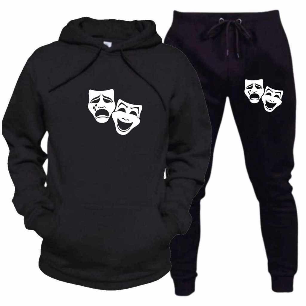 Conjunto Blusa Moletom Masculina Algodão Canguru Toca Bolso Com Amarração Inverno Jaqueta Frio