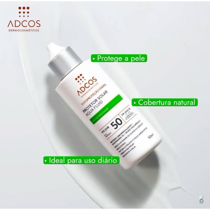 Protetor Solar Facial Adcos Aqua Fluid Fps50 Incolor 40ml