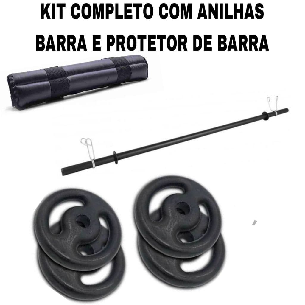 Kit Treino Musculação Aula Pump - Barra + Presilhas + Protetor de Barra + Kit Anilhas a Sua Escolha 06KG/08KG/10KG