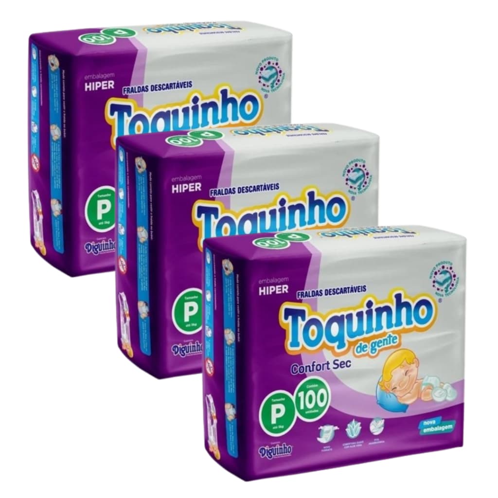 Fralda Descartável na Promoção Kit com 3 Pacotes Toquinho Confort Sec Hiper - Todos os Tamanhos