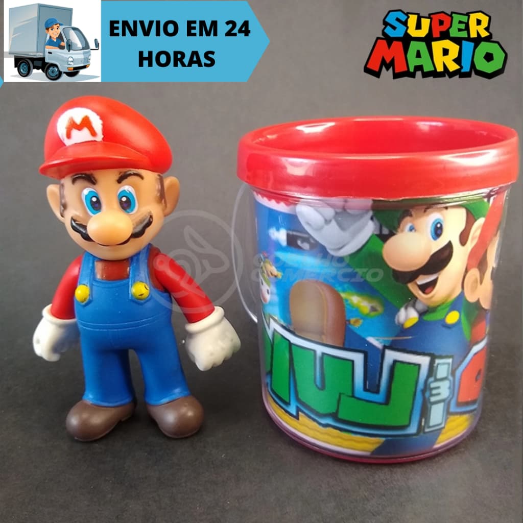 Kit Conjunto Boneco Mario World Articulado 15cm + Caneca Personalizada 350ml Articulado