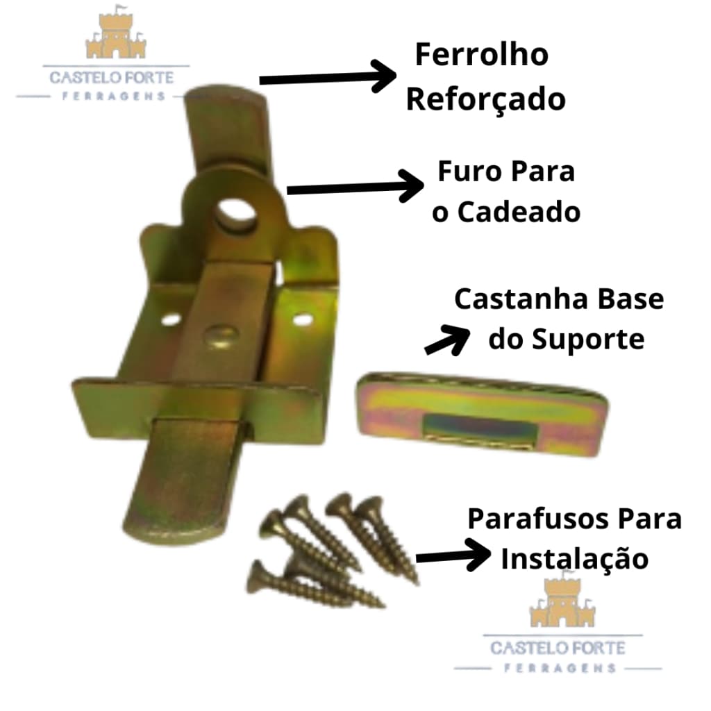 Kit Completo Trinco 2 Polegadas Com Ferrolho Reforçado Bicromatizado Com Parafuso
