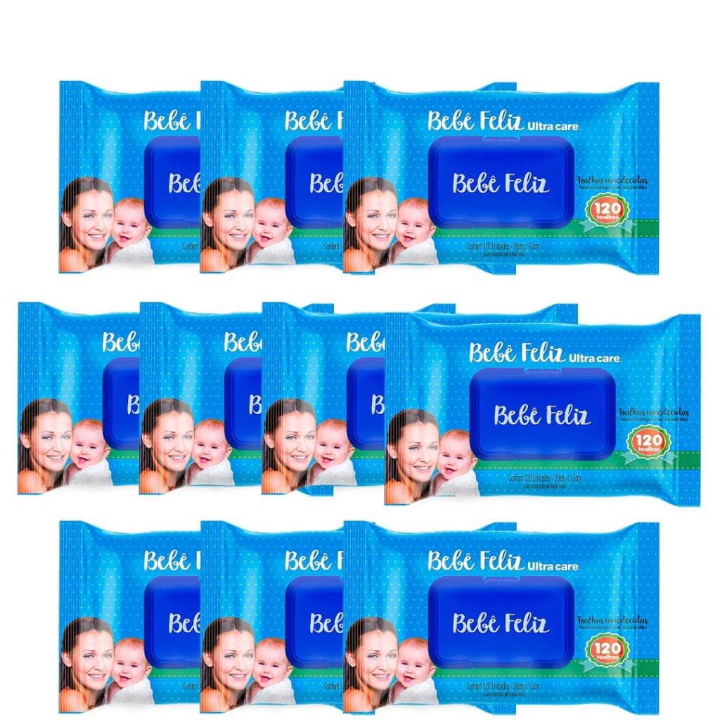 Toalhas Umedecidas Bebê Feliz 120 Unidades Kit c /10 pcts