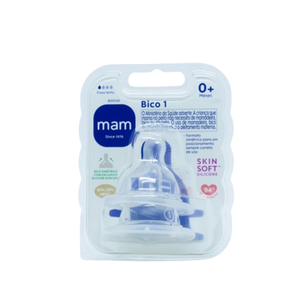 Bico Mamadeira Mam Nº 1 Fluxo Lento 0+meses 2 Unidades