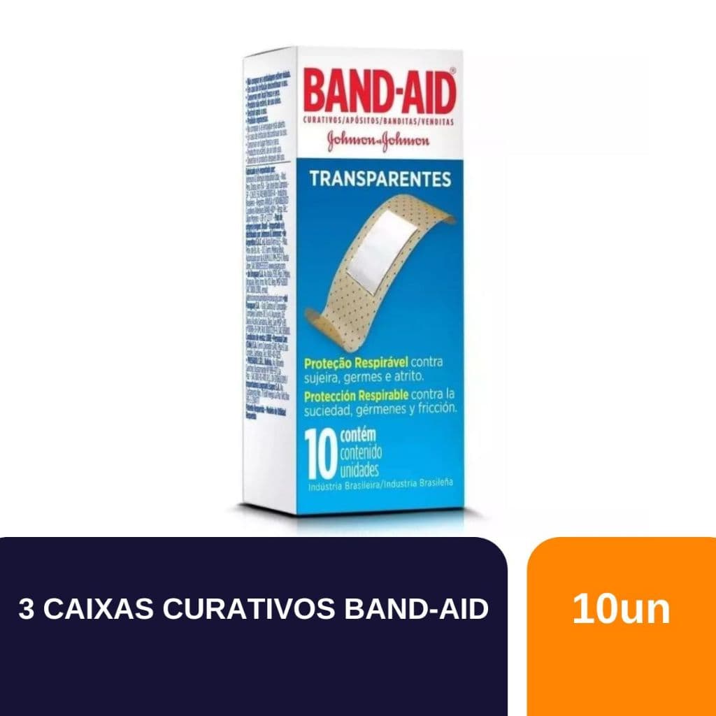 Kit 3 Caixas Curativo Band-Aid Transparente com 10 Unidades