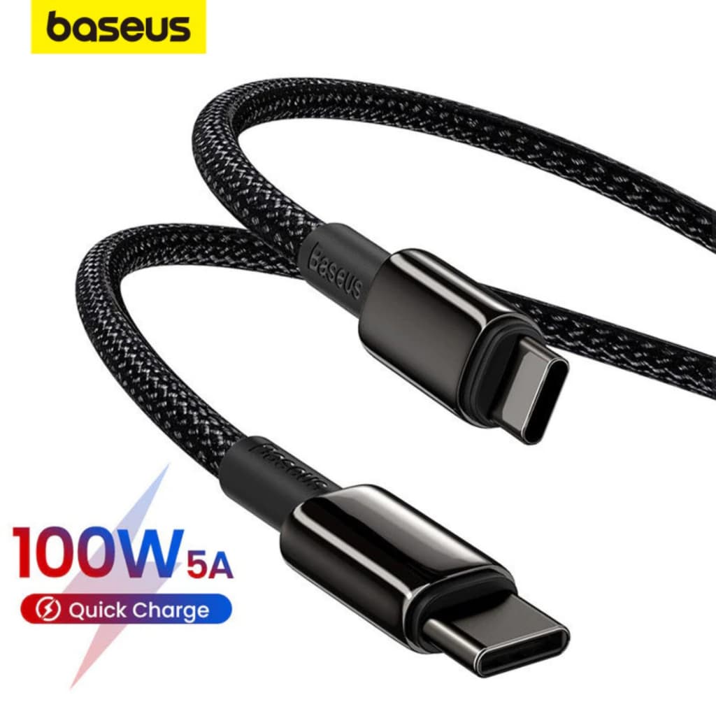 Cabo Baseus USB C 100W PD 5A Turbo Carregamento Rápido iPhone 15 16 17 Xiaomi MacBook iPad