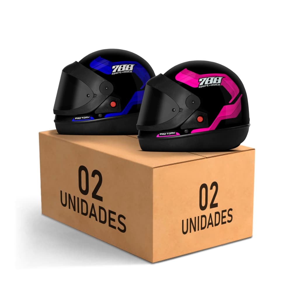 Kit Capacete Fechado Moto Masculino e Feminino Pro Tork Sport Moto 788 Viseira Fumê Automático Azul