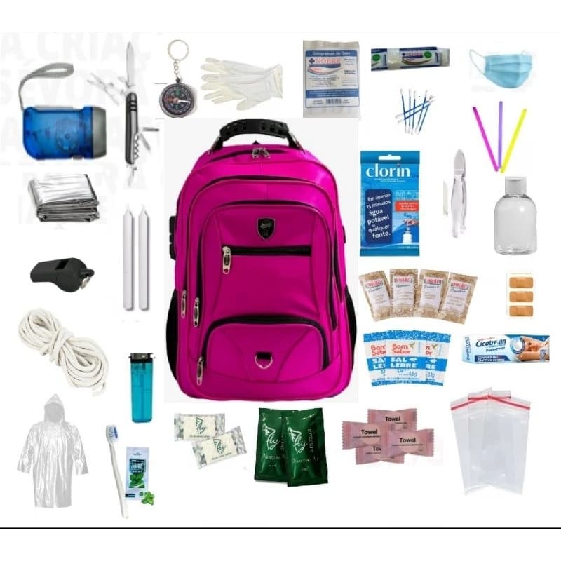 Mochila de Emergência REFORÇADA IMPERMEÁVEL com 80 itens Kit Sobrevivência Primeiros socorros Militar Acampamento Tático