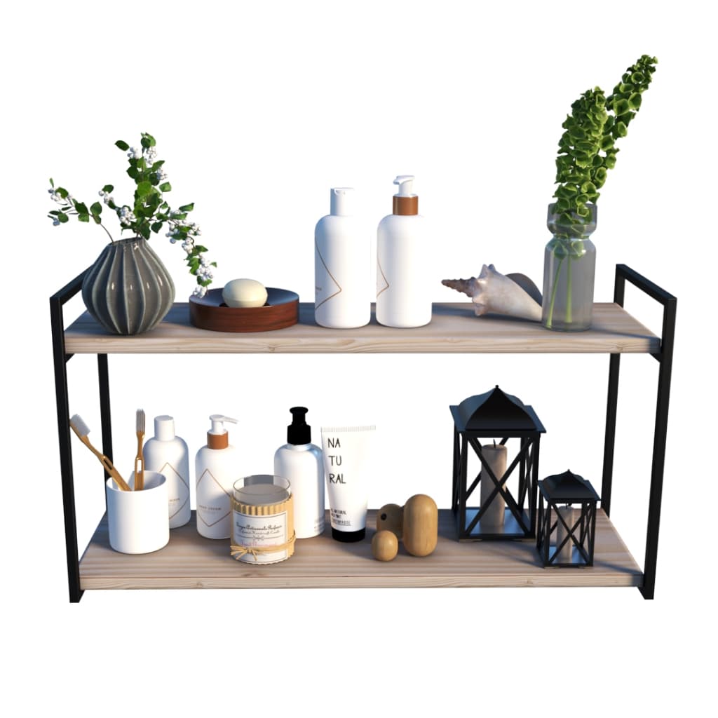 1 Par de Prateleiras de Parede em Madeiras pinus + Suporte Metalon Suporte Nicho Decoração Sala