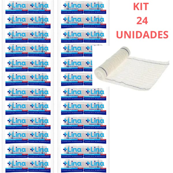 Kit 24un Faixa Curativo Atadura Crepom Crepe 10cm x 1,8m  LINA 13 Fios Alta Qualidade Absorção Elasticidade c/ ANVISA