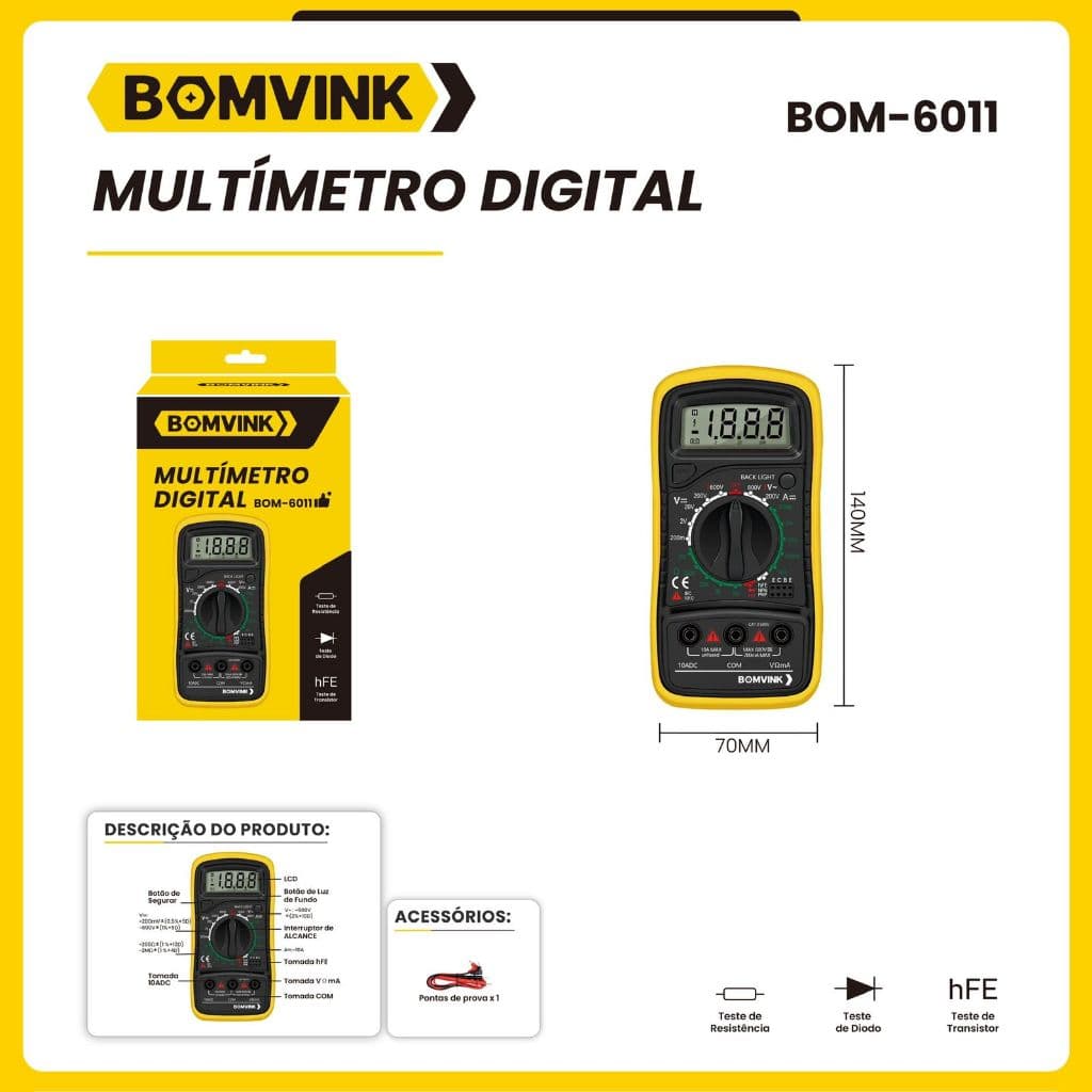 Multímetro Profissional Digital Grande Completo Visor Ac Dc