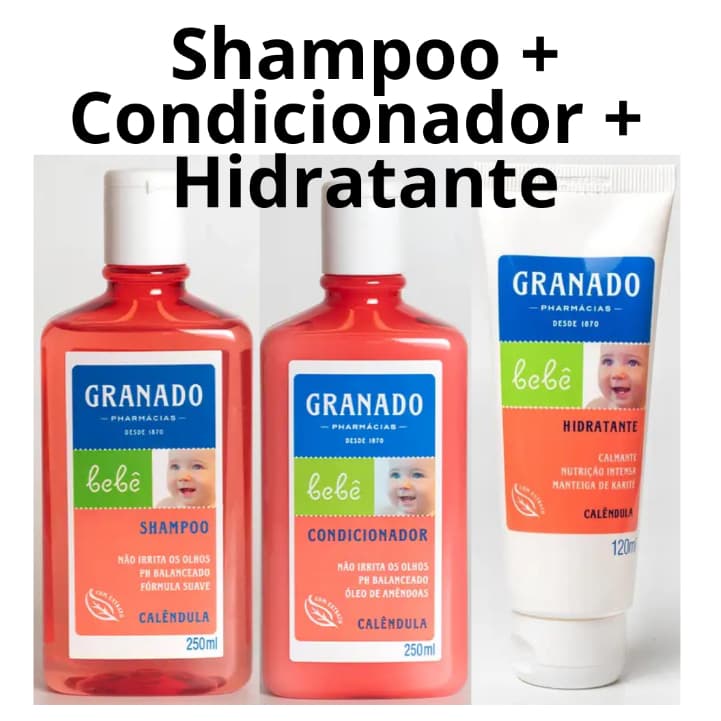 Kit Granado Bebê Calendula Shampoo, Condicionador, Hidratante