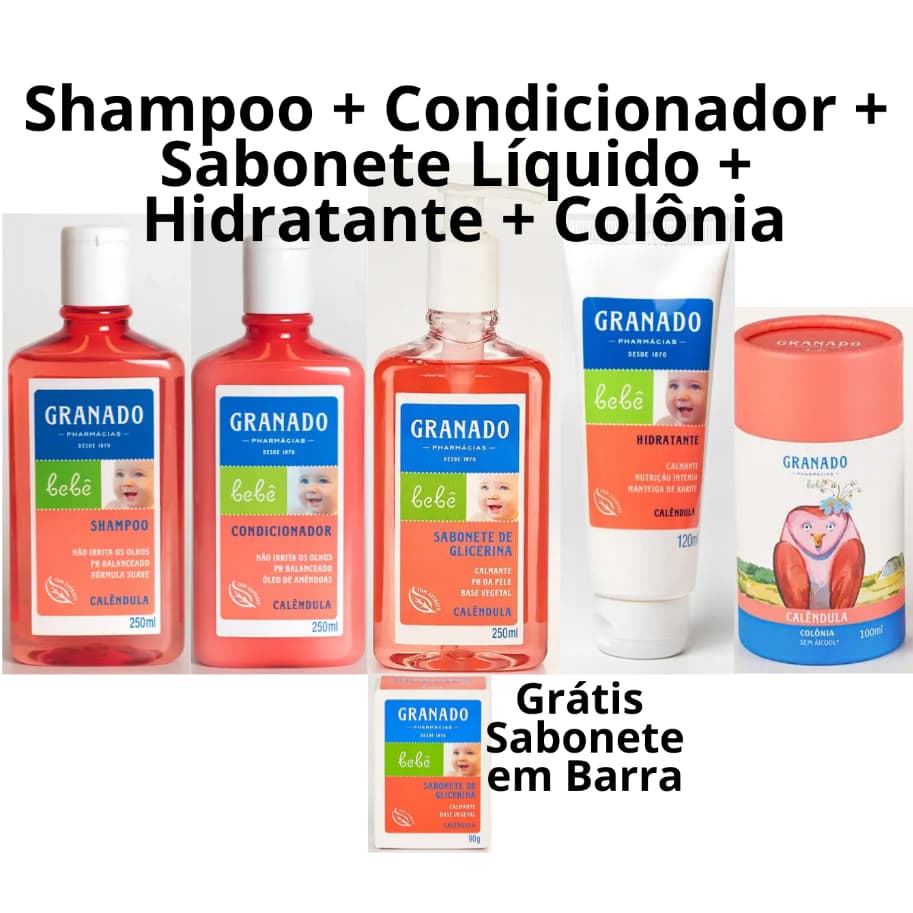 Kit Granado Bebê Calendula Shampoo, Condicionador, Hidratante, Sabonete Líquido, Colônia