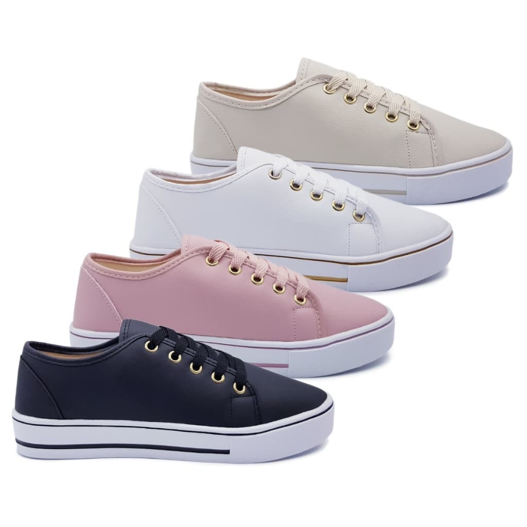 Kit 4 Pares Tênis Feminino Casual Básico Sapatenis Sapato Leve Confortável Sola Alta Revenda P79