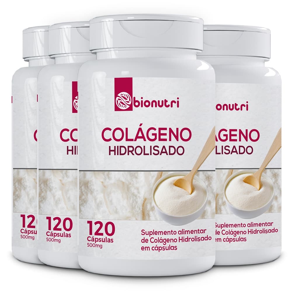 Kit 4x Suplemento Alimentar em cápsulas Colágeno Hidrolisado com Vitaminas (120 cápsulas) - Bionutri