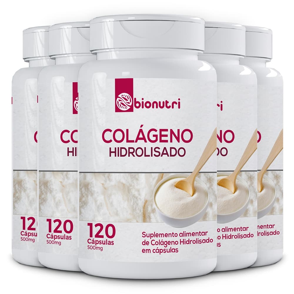 Kit 5x Suplemento Alimentar em cápsulas Colágeno Hidrolisado Com Vitaminas (120 cápsulas) - Bionutri
