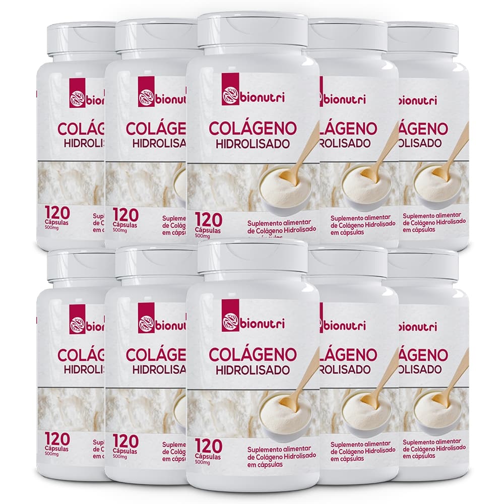Kit 10x Suplemento Alimentar em cápsulas Colágeno Hidrolisado com Vitaminas (120 cápsulas) - Bionutri