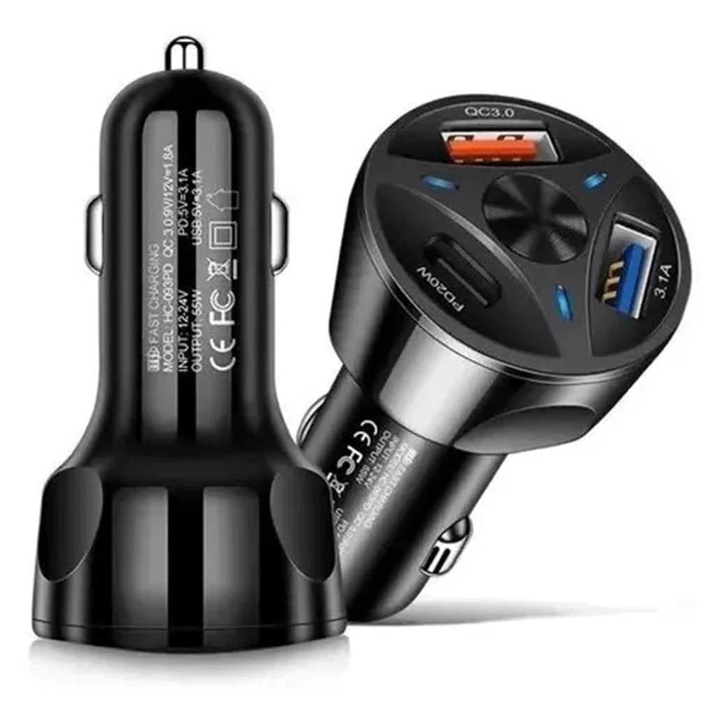 Carregador Veicular Turbo 3 Portas Carregador USB Para Carros Turbo - Envio Imediato