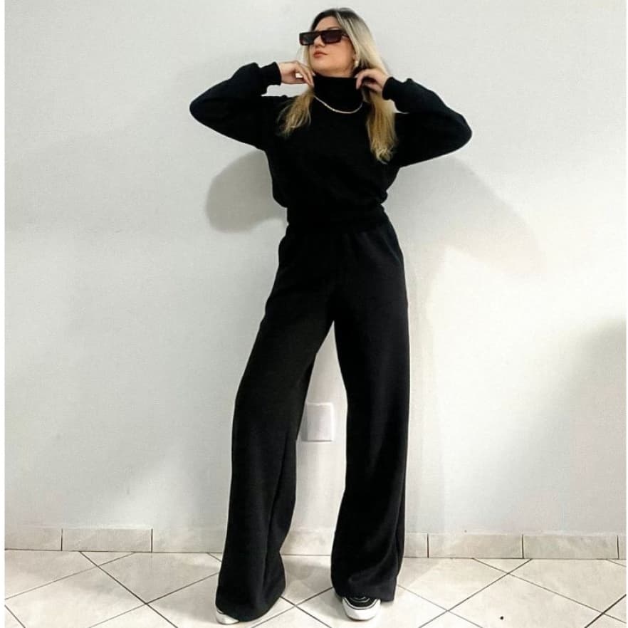 NOVIDADE - Conjunto elegante e moderno Berka com calça wideleg e blusa moletom com gola alta