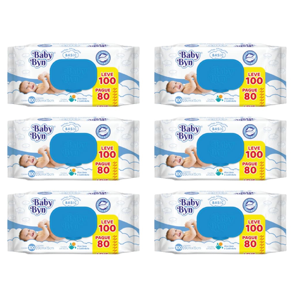KIT TOALHA UMEDECIDA BABY BYN BASIC 600 FOLHAS (6UNDX100FLS)