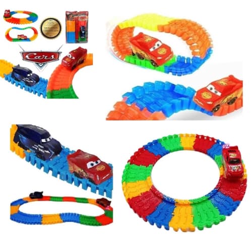 Pista com Carrinho LED Trilha Maluca Relâmpago Carros a Pilhas Mc Queenn Presente Meninos Divertido