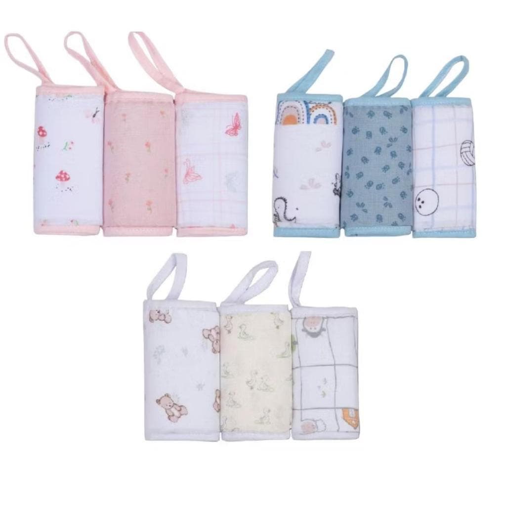 PANINHO DE BOCA SOFT PREMIUM KIT COM 3 UN PAPI - BABETES ESTAMPADAS P/ BEBES C/ PRENDEDOR DE CHUPETA