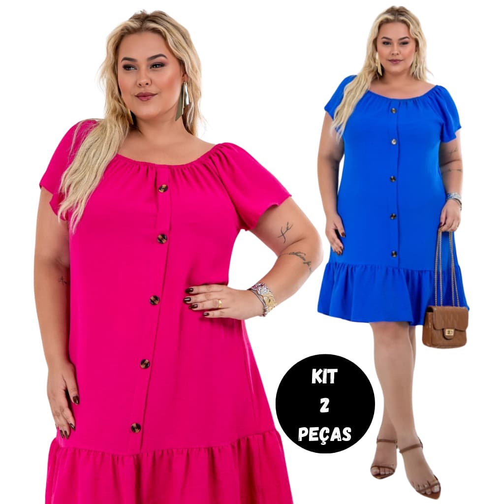Kit 2 Vestido Duna Plus Size Vestido Manga Curta Ciganinha Feminino