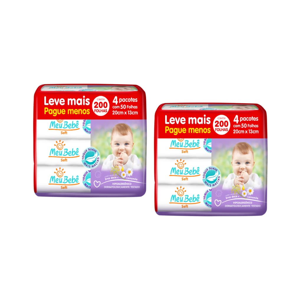 KIT TOALHA UMEDECIDA MEU BEBÊ SOFT 2 PACK DE 400 FOLHAS (8UNDX50FLS)